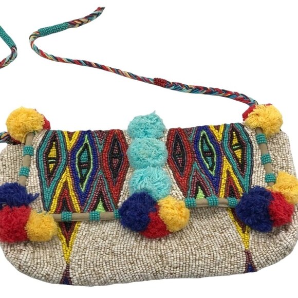 NEW Anthropologie Imayin Handmade Seed Beads Beaded Convertible Crossbody Bag Cl - Picture 2 of 7